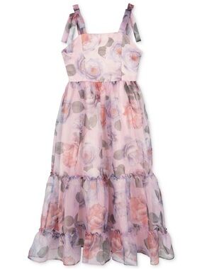Rare Editions Pink Floral Tiered Chiffon Dress